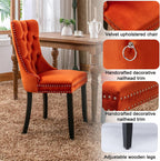 60" Black Glass Dining Room Table Set for 6, 7-Piece Modern Rectangular Kitchen Dining Table Set with Cross Chrome Metal Legs & 6 Orange Velvet Upholstered Chairs, Kitchen Table and Chairs Set