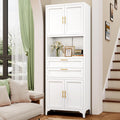 75" Tall Food Kitchen Pantry Cabinet,Tall Bathroom Storage Cabinet with 4 Doors and Shelves & 2 Drawers, Freestanding Cupboard for Living Room/Bathroom (White)