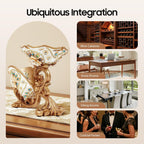 Tabletop Golden Luxury Cameo Wine Rack, Countertop Acrylic & Resin Bottle Display Holder with 3 Glass Notches, Elegant Flower Diamond Wine Decor for Kitchen Bar Gifts, Holds 1 Bottle and 3 Glasses