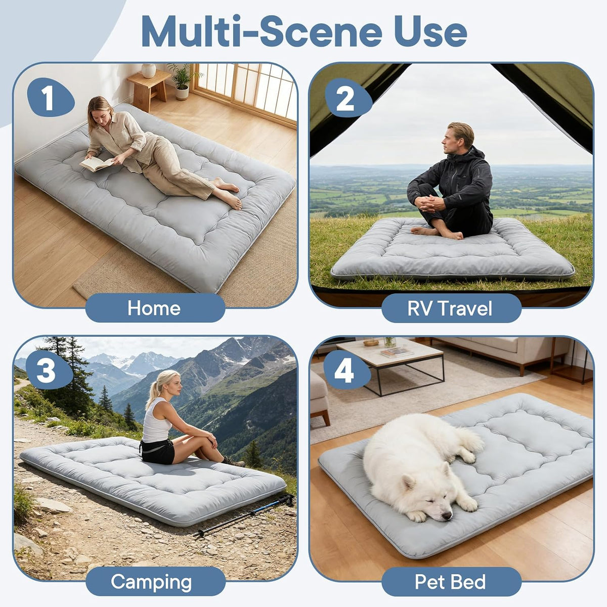 DUMOS Japanese Floor Mattress Twin Size, 4" Thick Futon Mattress, Gray | Tatami Mat Sleeping Pad, Removable Cover, Portable Roll Up Floor Lounger Bed, for Guest, Dormitory, Camping and Travel
