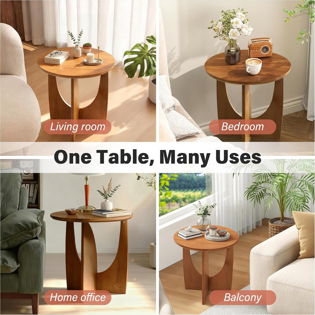 Round End Side Table - 19.7" Unique Tall Round Side Tables Living Room, Mid Century Modern Small Coffee End Table, Solid Wood Accent Tables for Living Room, Bedroom Office, Walnut