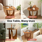 Round End Side Table - 19.7" Unique Tall Round Side Tables Living Room, Mid Century Modern Small Coffee End Table, Solid Wood Accent Tables for Living Room, Bedroom Office, Walnut