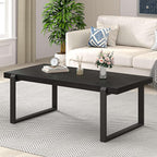 EXCEFUR Modern Black Coffee Table, Industrial Wooden and Metal Center Table for Living Room, Rectangle Cocktail Tea Table, Black Oak, 44 Inch