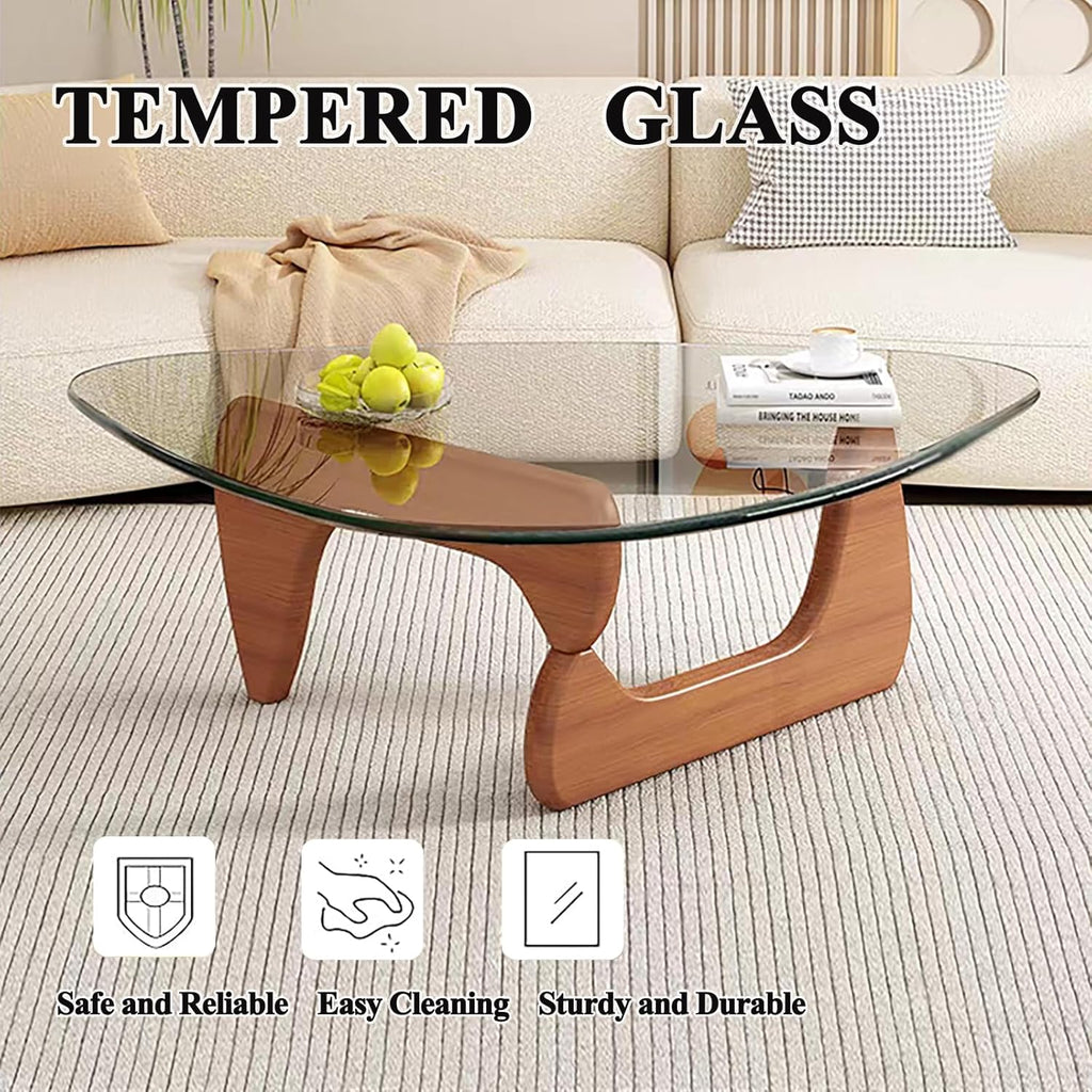 Modern Glass Coffee Table, Mid Century Small Coffee Table, Coffee Table for Living Room,Suitable for Bedroom Living Room Reception Office Tables (Walnut/Transparent, Small)