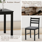 WiberWi Dining Table Set for 4, Solid Wood Kitchen Table and Chairs Set of 4, 43.3” Space-Saving Mid Century Modern Dining Room Table with Upholstered Chairs, Black