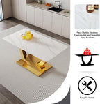 White and Gold Dining Table Set for 4, Faux Marble Dining Room Table Set for 4,63'' Rectangular Tempered Glass Top Kitchen Table Set and 4 Chairs for Dining Room Kitchen