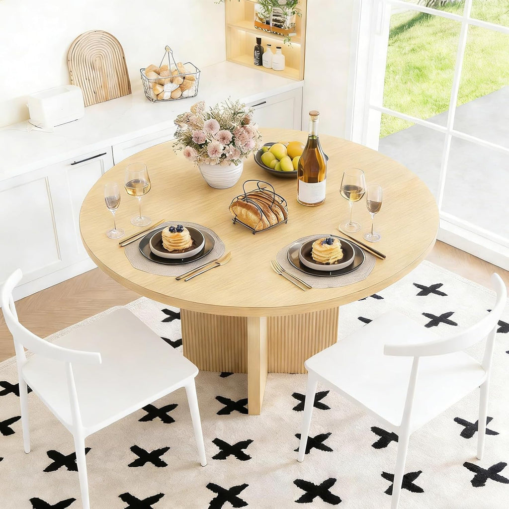 Extendable Dining Table, 35.4" Round to 47.2" Oval Wood Dining Table with Extension Leaf, Modern Expandable Kitchen Table for Small Space, Apartment & Dining Room