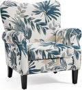 YOLENY Modern Accent Chair,High Back Armchair,Upholstered Fabric Button Single Sofa with Wooden Legs for Living Room,Bedroom,Blue Leaves
