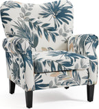 YOLENY Modern Accent Chair,High Back Armchair,Upholstered Fabric Button Single Sofa with Wooden Legs for Living Room,Bedroom,Blue Leaves