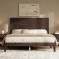 AMERLIFE Queen Size Solid Wood Bed Frame with 48" Headboard Design, Walnut