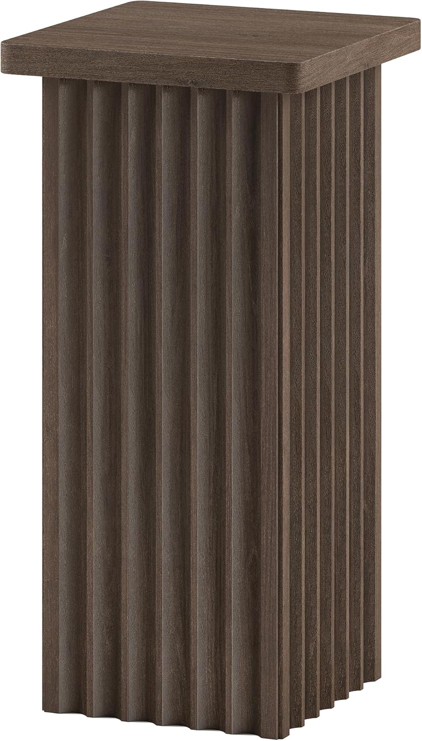 Henn&Hart 11" Fluted Modern Square End Table, Ribbed Side Table, Nightstand for Living Room, Office, Family Room, or Bedroom, Heritage Oak