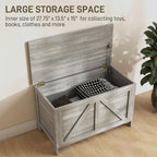 HOMCOM 30" Farmhouse Storage Bench Lift Top Storage Chest in Light Gray | Safety Hinge, Open Up 100°, Wooden Trunk, Bedroom, Entryway, Living Room