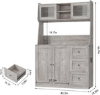 Kitchen Pantry Cabinet with Storage, Buffet Cabinet with Countertop for Microwave Stand, Tall Sideboard Storage Hutch Cabinets with LED, 3 Drawers & Adjustable Shelves for Dining Room, Grey