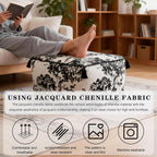 Chenille Square Pouf Ottoman - Foot Stool for Living Room & Bedroom | Soft ottoman with tassels. Removable cover. High-resilience foam. Flannelette base. Tree decor. Step for dogs. 19.7x11.8in