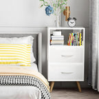 Aenuert Night Stand, White Nightstand with Fabric Drawers, Wooden Side Table with Open Storage, 3-Tier Modern End Table, Bedside Table for Small Space, Living Room, Bedroom