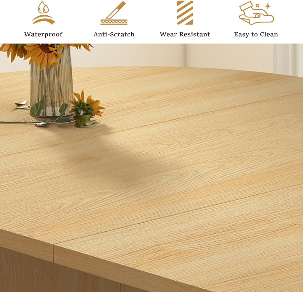 Extendable Dining Table 41–78 Inch, Round to Oval Expandable Kitchen Table for 4–8 People, Fluted Base Modern Farmhouse Design for Dining Room or Living Room, Natural Wood Finish