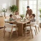 CIMOTA Upholstered Dining Chairs with Arms Set of 2, Mid Century Modern Kitchen & Dining Room Chairs, Comfortable Curved Backrest & Trapezoid Solid Wood Legs, Linen Beige