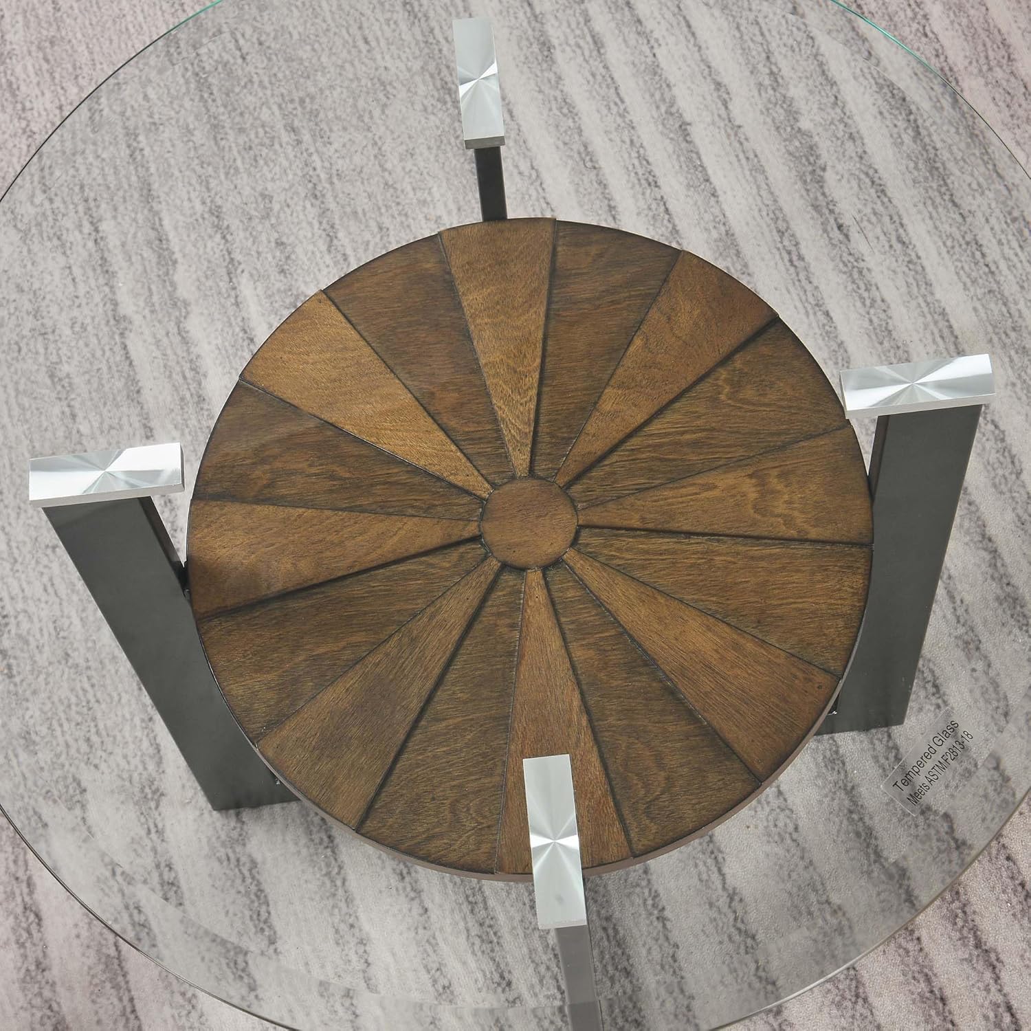 LEEMTORIG Round Glass End Table for Living Room, 23.8" Dia. x 24.4" H Modern Circle End Table with 8mm Thickened Tempered Glass, 2-Tier Side Table with Unique Wood Shelf, Black Metal Frame, CJZ-B2616