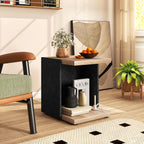 Giantex Modern End Table Set of 2, 2-Tier Sofa Side Table with Open Storage Shelf, Wooden Bedside Table, Rustic C Shaped Nightstand for Living Room, Bedroom, Small Spaces, Oak & Black