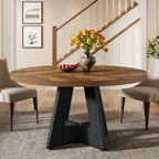 Tribesigns 47 inch Round Dining Table Wood Kitchen Table for Dining Room, 47" Dinner Room Tables for 4-6, Farmhouse Accent Furniture with Wooden Tabletop and Cross Base, Rustic+Black