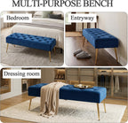 DUHOME Button-Tufted Ottoman Bench, Upholstered Bedroom Benches Velvet Footrest Stool Dining Bench Accent Bench for Entryway Dining Room Living Room Bedroom, Dark Blue