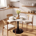 27.6" Marble Round Tulip Table, Mid-Century Modern Style Dining Table with Black Pedestal Base for 2-4 People, Featuring A Marble Tabletop for Kitchen, Dining Room, Cafe (White)
