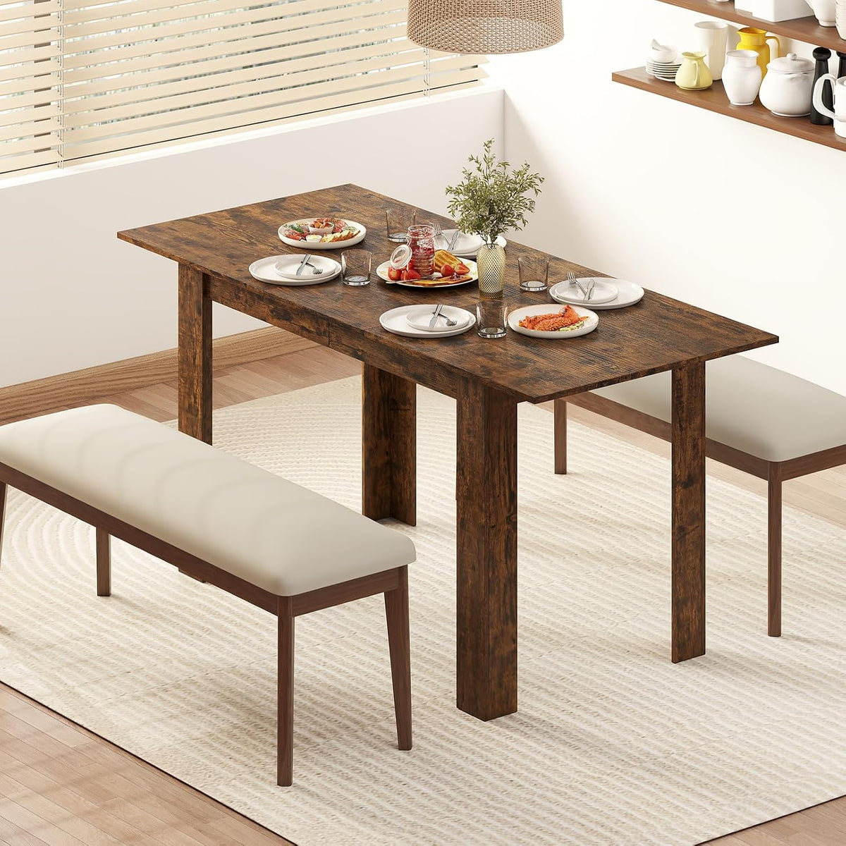 Giantex Extendable Dining Table for 4/6/8, 47"-62" Farmhouse Kitchen Table, Space-Saving Transformer Table for Dinette, Home Office, Living Room, Small Space (Rustic Brown)