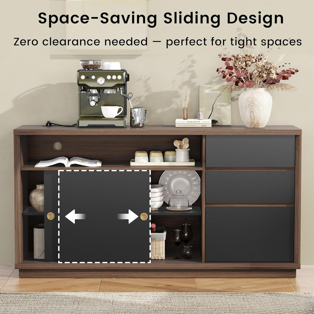 ModernMate 60" File Cabinet with 3 Drawer, Large Storage Sideboard, Filing Cabinet with Built-in Outlet and Adjustable Shelf for Living Room Study Home Office, 15.4" D x 60.2" W x 31.5" H