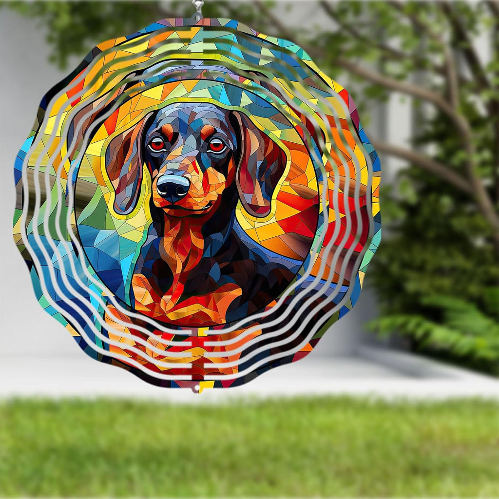 Dachshund Dog Wind Spinners Outdoor Dog Memorial Gifts, 3D Metal Kinetic Hanging Garden Wind Spinner, Spinner Decor, Wind Sculptures for Outdoor & Indoor, Window, Yard Decor (Dachshund 1)