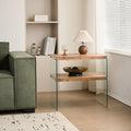 Glass Side Table Modern Design: Two-Tier Walnut MDF Frame & Tempered Glass Surface - Waterproof Durable End Table for Small Apartments & Boutique Accommodations Living Room Bedside Use