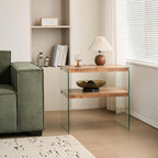 Glass Side Table Modern Design: Two-Tier Walnut MDF Frame & Tempered Glass Surface - Waterproof Durable End Table for Small Apartments & Boutique Accommodations Living Room Bedside Use