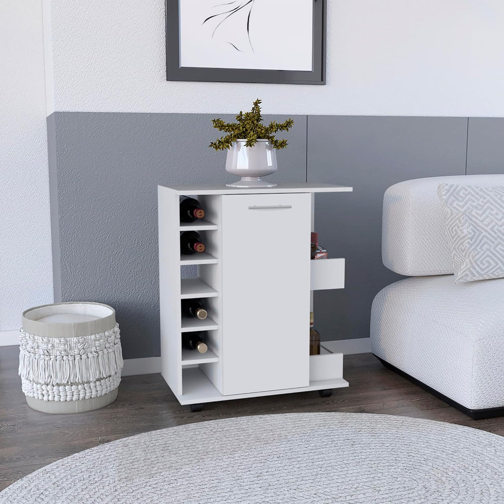 Kitchen Island Wynne with Storage and Cabinet, White/Macadamia Finish | Includes push-to-open cabinet door and open shelves for organized storage