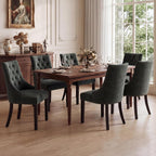 LSSBOUGHT Tufted Dining Chairs, Upholstered Accent Chairs with Nailhead Trim Solid Wood Legs for Kitchen & Dining Room (Green, Set of 2)