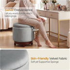 Giantex Round Ottoman with Storage, 360° Swivel Velvet Vanity Stool with Removable Lid, Wood Frame & Legs, Ottoman Foot Rest for Living Room, Bedroom, Makeup Room No Assembly (Gray & Walnut)