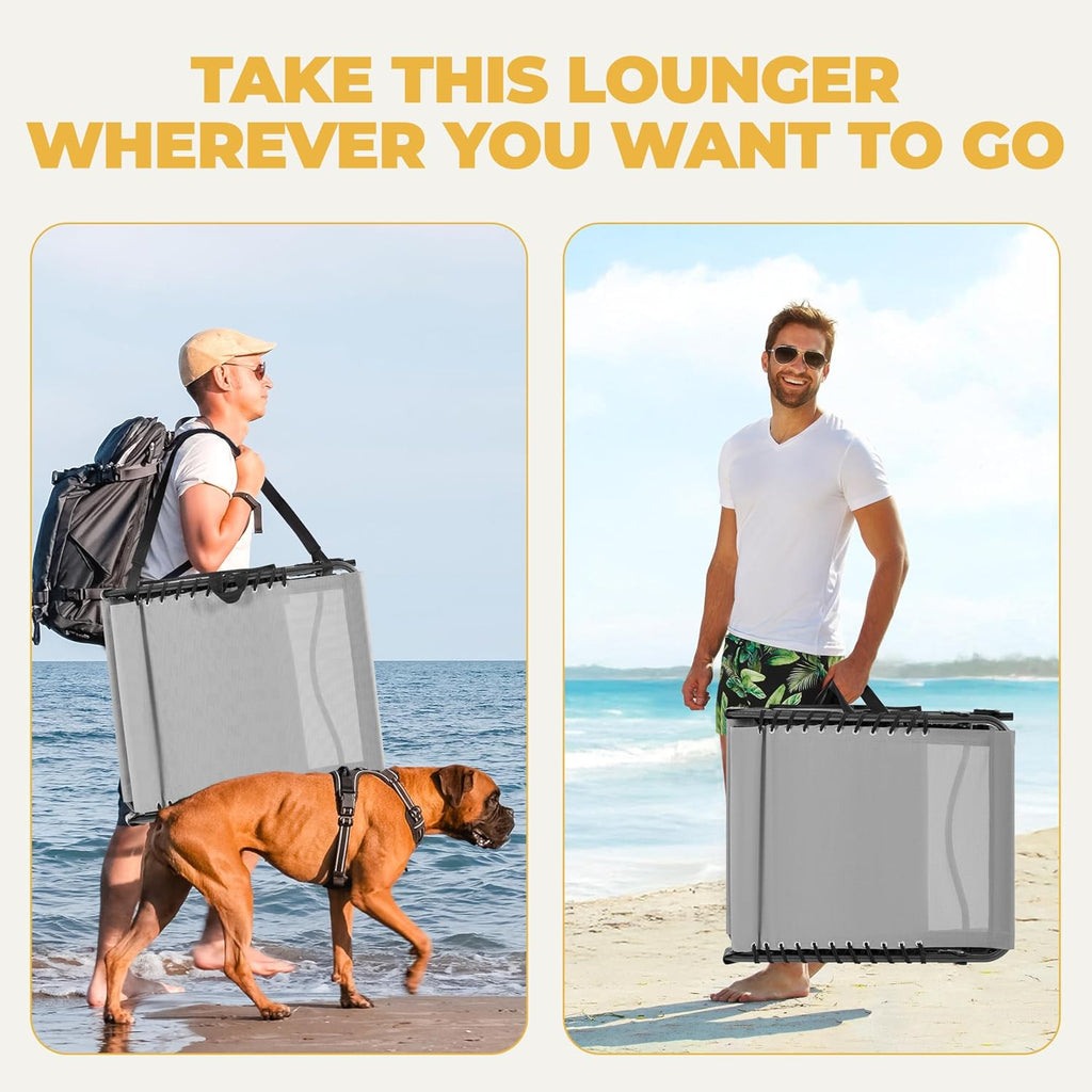 Yaheetech 26.4" Outdoor Folding Tanning Chair 5-Position Adjustable, Gray | Waterproof Texteline Fabric, 300lb Weight Capacity, Side Storage Pocket for Beach Patio Backyard Outdoor Use