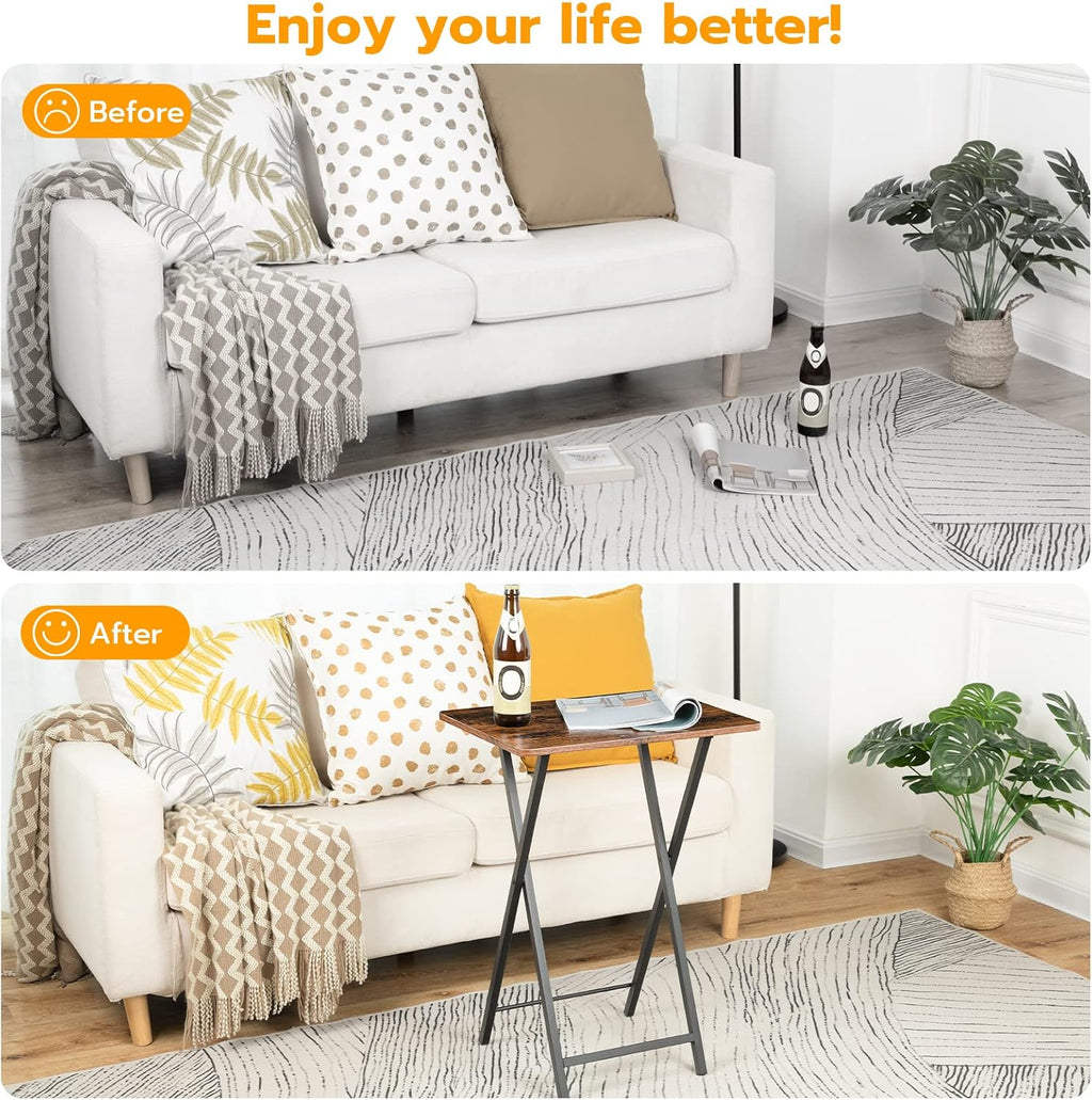 HOOBRO Portable TV Trays Set of 2, Folding TV Dinner Tables, TV Tray Tables for Small Space, Dining Trays for Eating at Couch and Bed, Easy Assembly, Space Saving, Rustic Brown and Black BF20BZP201