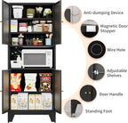 68.9'' Black Metal Kitchen Pantry Cabinet with Doors and Adjustable Shelves, Hutch Cabinet with Microwave Storage, Kitchen cabine can Also be Used in the Living Room.Bathroom, Home
