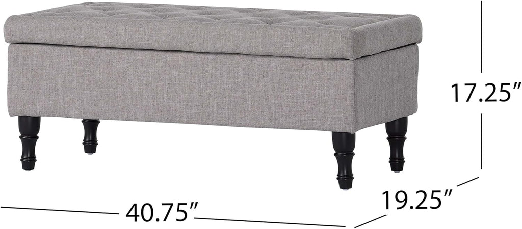 Storage Ottoman Bench, 40 Inch Tufted Ottoman with Storage Compartment and Solid Wood Legs, Multi-Purpose Foot of Bed Bench for Living Room, Bedroom, Entryway, Linen Fabric (Grey)
