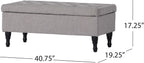 Storage Ottoman Bench, 40 Inch Tufted Ottoman with Storage Compartment and Solid Wood Legs, Multi-Purpose Foot of Bed Bench for Living Room, Bedroom, Entryway, Linen Fabric (Grey)