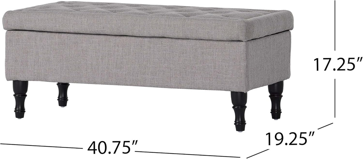 Storage Ottoman Bench, 40 Inch Tufted Ottoman with Storage Compartment and Solid Wood Legs, Multi-Purpose Foot of Bed Bench for Living Room, Bedroom, Entryway, Linen Fabric (Grey)
