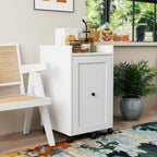 Sliding Pantry Organizer Cabinet with Wheels, 3 Tier Pull Out Snack Storage Rack for Kitchen, Bathroom, Laundry Room, White Mobile Food Organizer with Door & Shelves