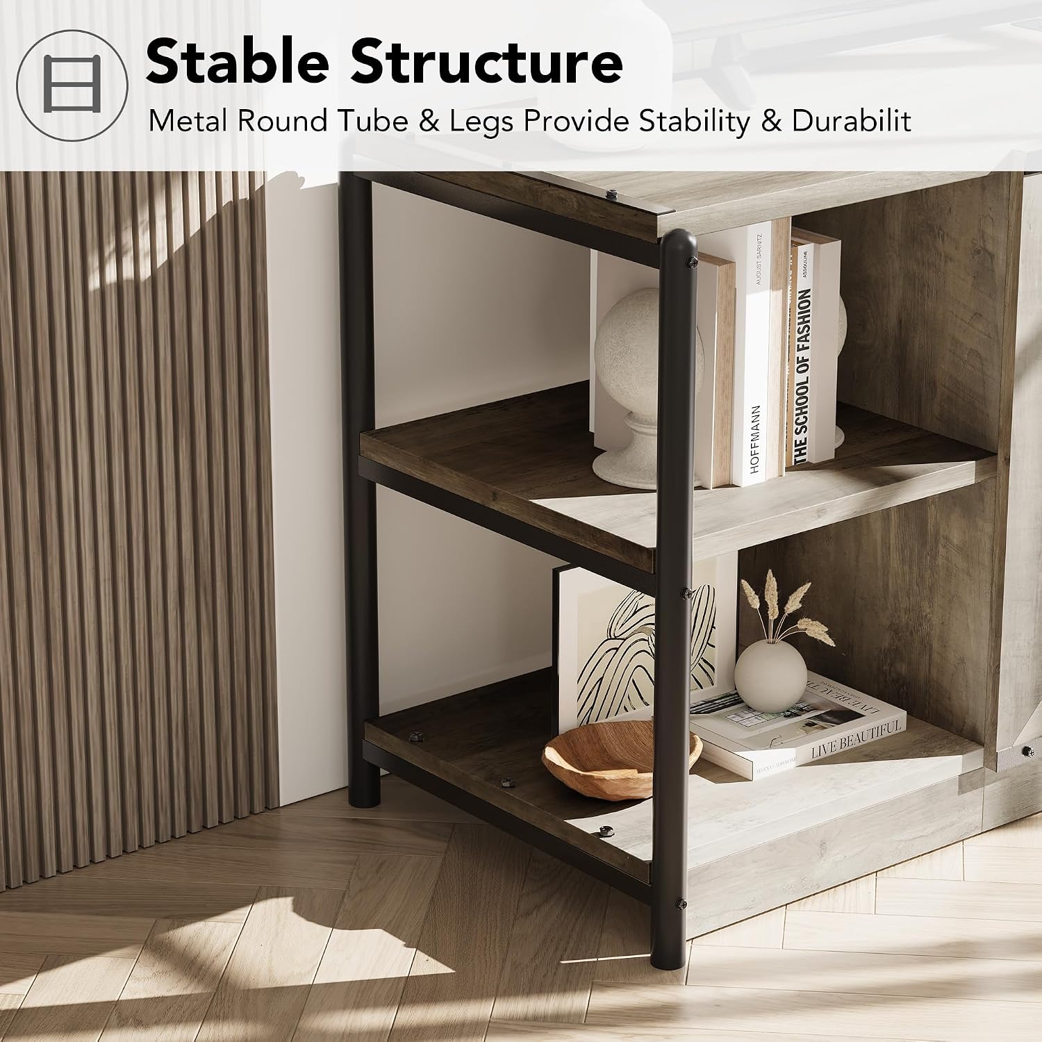 Amyove TV Stand for 65+ Inch TV, Industrial Entertainment Center TV Media Console Table, Farmhouse TV Stand with Storage, Mesh Door and Shelves, Gray TV Console Cabinet Furniture for Living Room