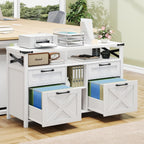 Halitaa File Cabinet with Open Storage Shelf for Home Office, White | Farmhouse, Lateral Filing Organization Storage Cabinets, 4 Drawers, Adjustable Shelf, Hanging Files Letter/A4