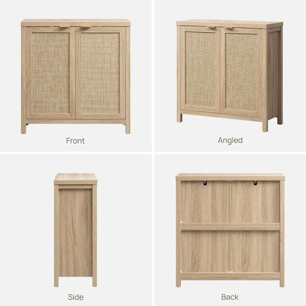 SICOTAS Rattan Sideboard Buffet Cabinet with Large Storage : Boho Credenza Coffee Bar Cabinet with Adjustable Shelves, Farmhouse Console Table for Kitchen, Living Room, Entryway, Natural, 2 Pieces