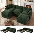 WorthFurni Modular Sectional Sofa with Storage Ottomans,103" U-Shaped Cloud Couch,Comfy Modern Couches with Pillows & Upholstered Deep Seat Cushion for Apartment Living Room Bedroom（Green）