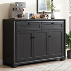 ONBRILL 48 Inches Sideboard Buffet Cabinet with Storage, Farmhouse Sideboard with 2 Drawers and 3 Doors, Wood Coffee Bar Cabinet with Adjustable Shelves for Living Room, Kitchen, Hallway, Black