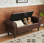 Furniliving 51” End of Bed Storage Bench, Bedroom Bench with Button-Tufted, Upholstered Storage Ottoman Benches Window Bench with Storage, Leather Bench for Living Room, Entryway, PU, BlackBrown