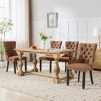 Espresso Brown Mid Century Modern Dining Chairs Set of 4, Linen Upholstered Kitchen & Dining Room Chairs with Nailhead Trim & Solid Wood Legs, Elegant Sillas De Comedor (Coffee, 4 Pcs)