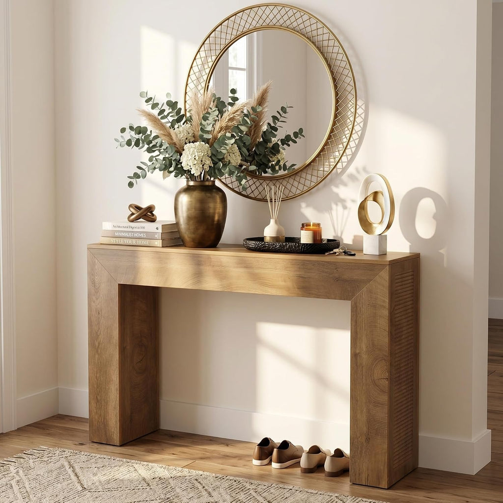 Tribesigns 43.3" Entryway Console Table, Farmhouse Wooden Sofa Table Behind Couch, Modern Small Accent Console with Fluted Design for Living Room Hallway Entrance Foyer, Brown