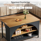 Tribesigns Kitchen Island with 3 Storage Shelves, 55" W Kitchen Shelf with Large Countertop and Seating Area, Modern Wooden Coffee Bar Table (Black)